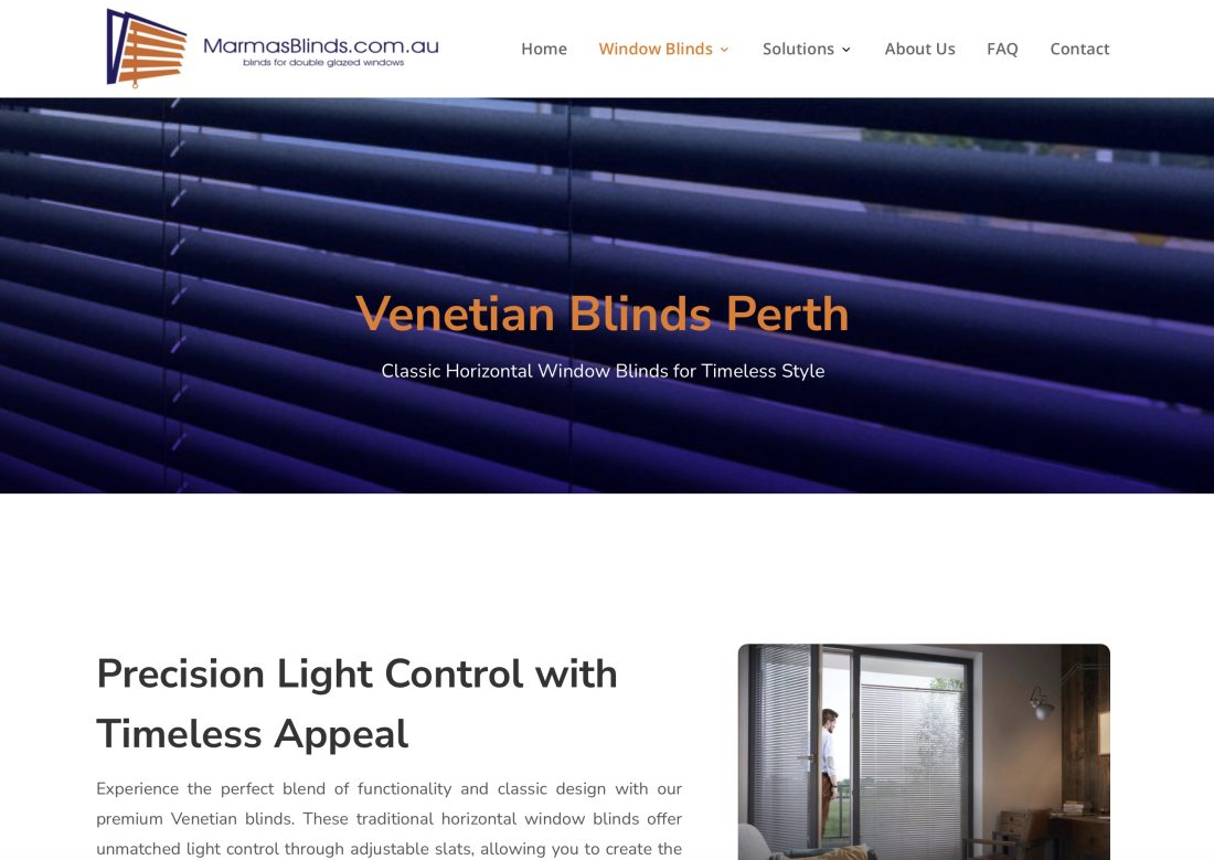 Marmas Blinds website screenshot